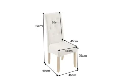 Design Stuhl CASA beige Strukturstoff Massivholzbeine mit Zierknöpfen und Nackenrolle