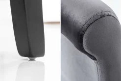 Design Stuhl CASA grau Samt mit Zierknöpfen Massivholzbeine