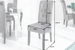 Design Stuhl CASA grau Samt mit Zierknöpfen Massivholzbeine