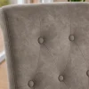 Design Stuhl CASA taupe Microfaser mit Zierknöpfen Massivholzbeine