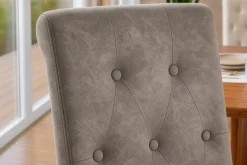 Design Stuhl CASA taupe Microfaser mit Zierknöpfen Massivholzbeine