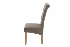 Design Stuhl CASA taupe Strukturstoff Massivholzbeine mit Zierknöpfen und Nackenrolle