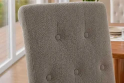 Design Stuhl CASA taupe Strukturstoff Massivholzbeine mit Zierknöpfen und Nackenrolle
