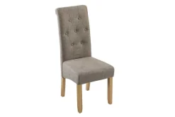 Design Stuhl CASA taupe Strukturstoff Massivholzbeine mit Zierknöpfen und Nackenrolle