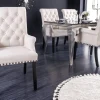 Design Stuhl CASTLE beige schwarz Strukturstoff Armlehnen Holzfüße