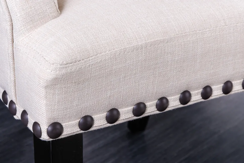 Design Stuhl CASTLE beige schwarz Strukturstoff Armlehnen Holzfüße