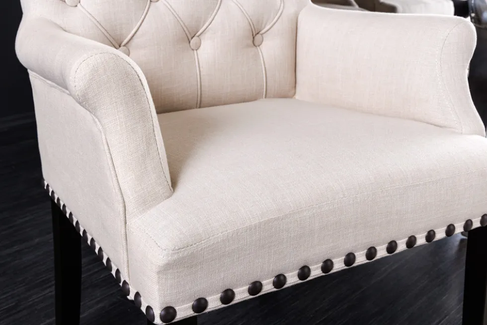 Design Stuhl CASTLE beige schwarz Strukturstoff Armlehnen Holzfüße