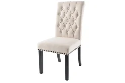 Design Stuhl CASTLE beige schwarz Strukturstoff Holzfüße Chesterfield