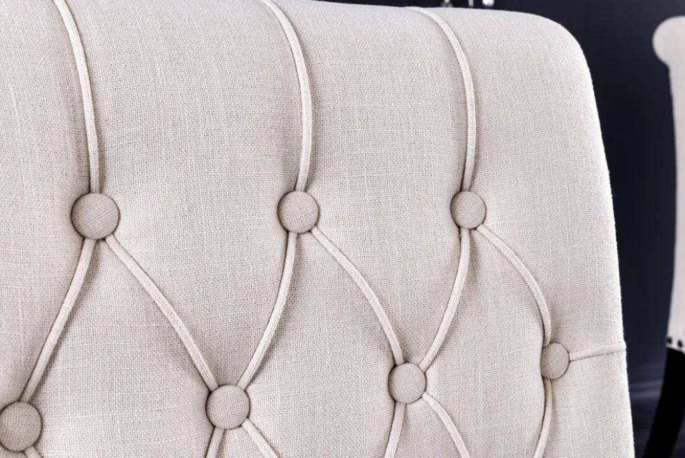 Design Stuhl CASTLE beige schwarz Strukturstoff Holzfüße Chesterfield