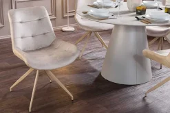 Design Stuhl DIVANI champagner beige Samt Metallgestell