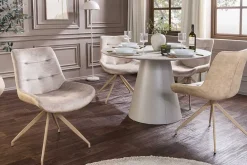 Design Stuhl DIVANI champagner beige Samt Metallgestell
