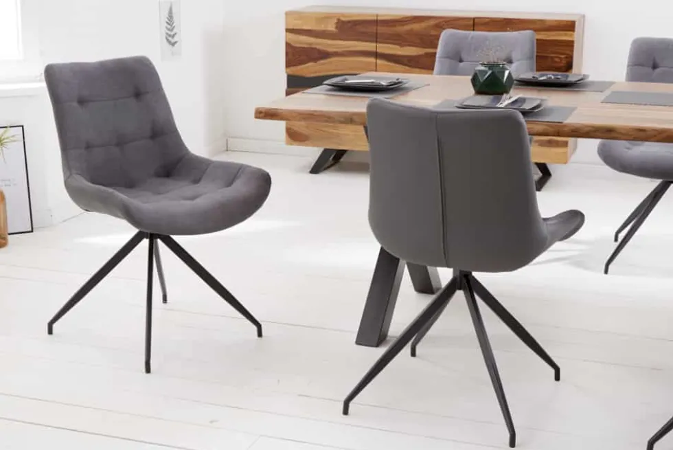 Design Stuhl DIVANI hellgrau Metallgestell schwarz im Retro Stil