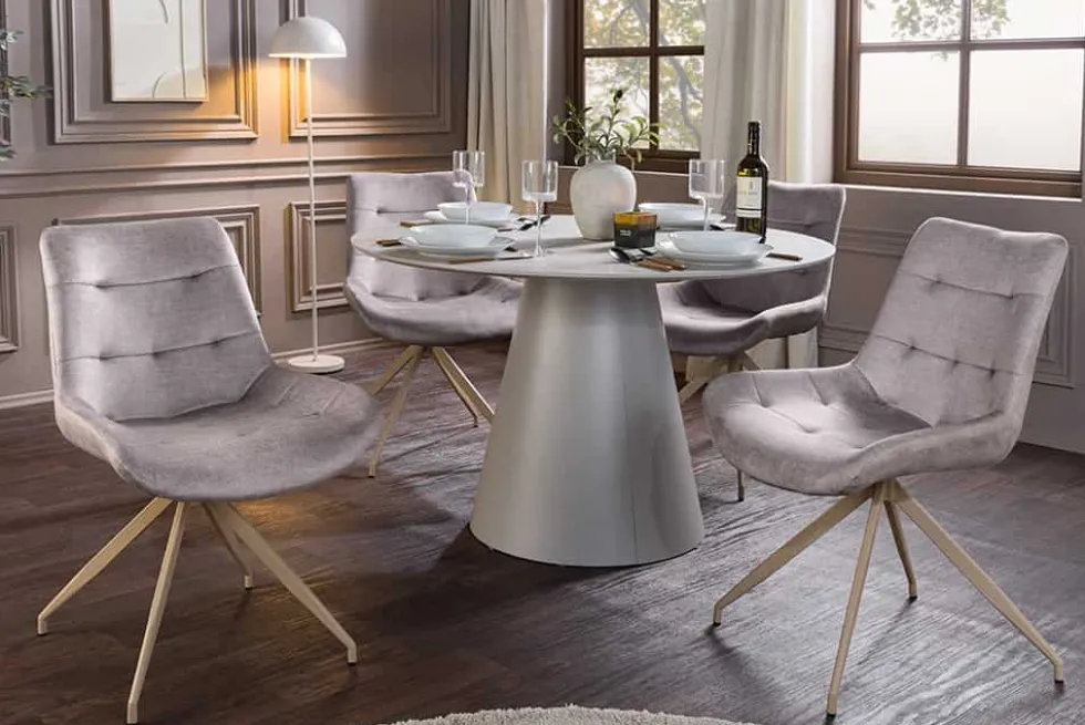 Design Stuhl DIVANI taupe Samt beiges Metallgestell
