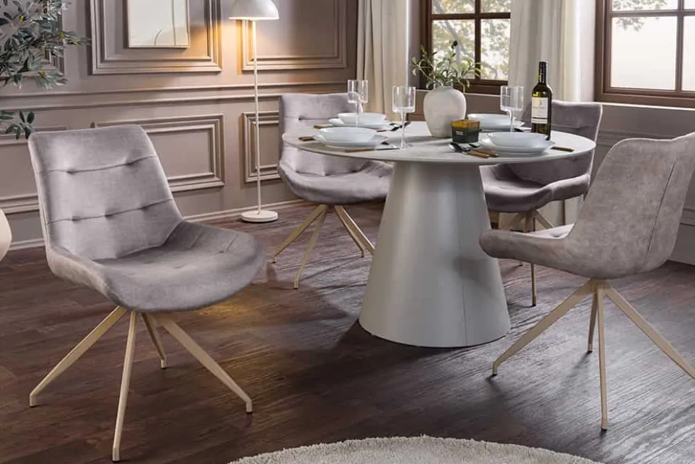 Design Stuhl DIVANI taupe Samt beiges Metallgestell