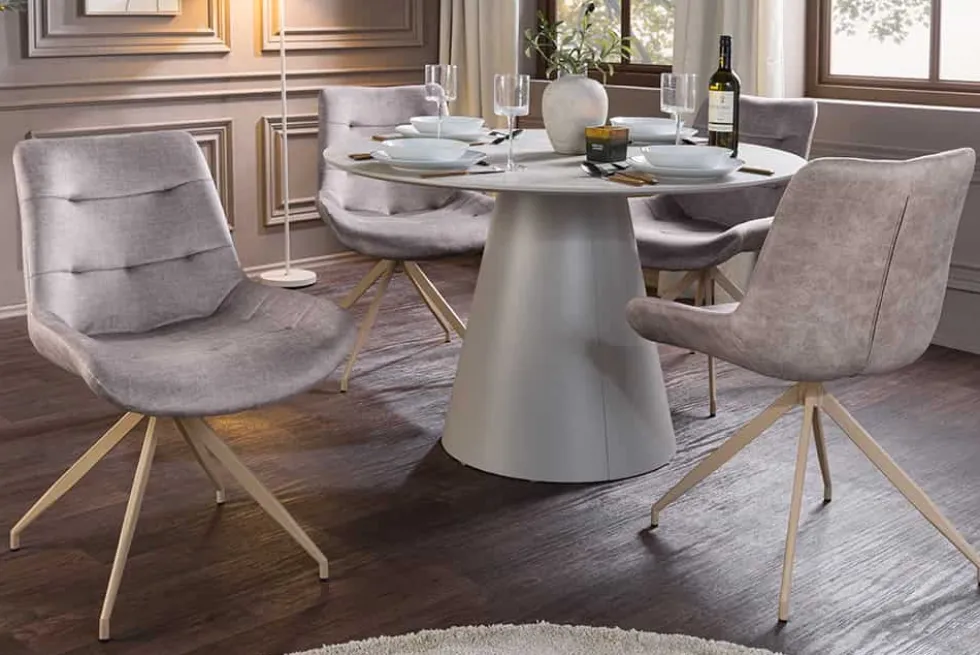 Design Stuhl DIVANI taupe Samt beiges Metallgestell
