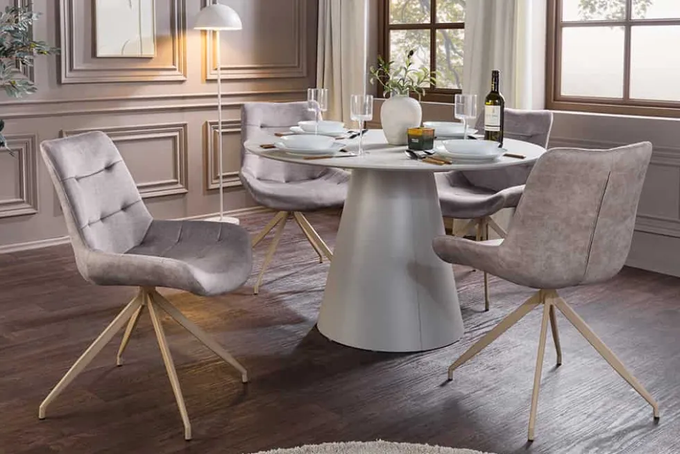 Design Stuhl DIVANI taupe Samt beiges Metallgestell