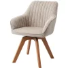 Design Stuhl LIVORNO beige Strukturstoff Massivholzbeine drehbar Auto-Return-Funktion