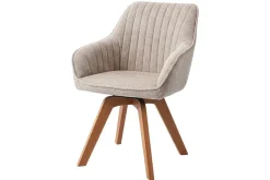 Design Stuhl LIVORNO beige Strukturstoff Massivholzbeine drehbar Auto-Return-Funktion