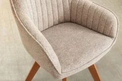 Design Stuhl LIVORNO beige Strukturstoff Massivholzbeine drehbar Auto-Return-Funktion