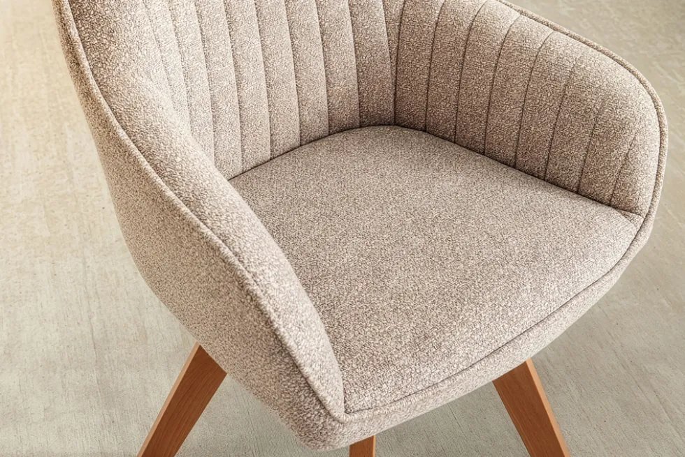 Design Stuhl LIVORNO beige Strukturstoff Massivholzbeine drehbar Auto-Return-Funktion