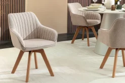 Design Stuhl LIVORNO beige Strukturstoff Massivholzbeine drehbar Auto-Return-Funktion