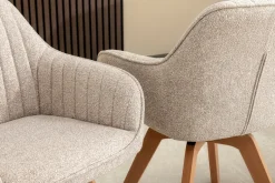 Design Stuhl LIVORNO beige Strukturstoff Massivholzbeine drehbar Auto-Return-Funktion