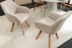 Design Stuhl LIVORNO beige Strukturstoff Massivholzbeine drehbar Auto-Return-Funktion