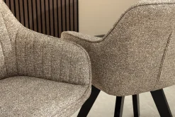 Design Stuhl LIVORNO taupe Strukturstoff schwarz Massivholz drehbar Auto-Return-Funktion