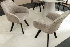 Design Stuhl LIVORNO taupe Strukturstoff schwarz Massivholz drehbar Auto-Return-Funktion