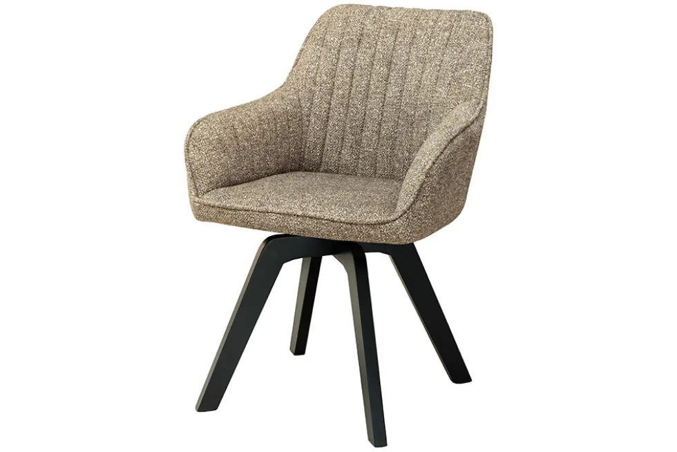 Design Stuhl LIVORNO taupe Strukturstoff schwarz Massivholz drehbar Auto-Return-Funktion