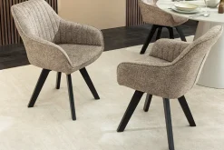 Design Stuhl LIVORNO taupe Strukturstoff schwarz Massivholz drehbar Auto-Return-Funktion
