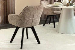 Design Stuhl LIVORNO taupe Strukturstoff schwarz Massivholz drehbar Auto-Return-Funktion
