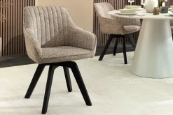 Design Stuhl LIVORNO taupe Strukturstoff schwarz Massivholz drehbar Auto-Return-Funktion