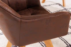 Design Stuhl LOFT antik braun Microfaser drehbar massiv Buchenholz mit Armlehne