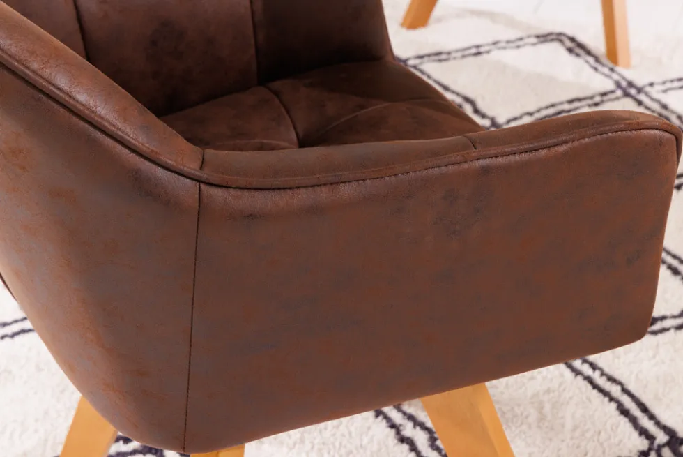 Design Stuhl LOFT antik braun Microfaser drehbar massiv Buchenholz mit Armlehne