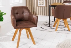 Design Stuhl LOFT antik braun Microfaser drehbar massiv Buchenholz mit Armlehne