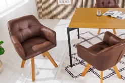 Design Stuhl LOFT antik braun Microfaser drehbar massiv Buchenholz mit Armlehne