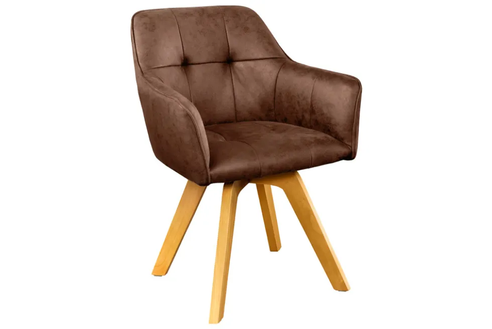 Design Stuhl LOFT antik braun Microfaser drehbar massiv Buchenholz mit Armlehne