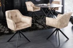 Design Stuhl LOFT champagner Samt drehbar Metallgestell schwarz mit Armlehne
