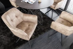Design Stuhl LOFT champagner Samt drehbar Metallgestell schwarz mit Armlehne