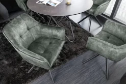 Design Stuhl LOFT grün Samt drehbar Metallgestell schwarz mit Armlehne