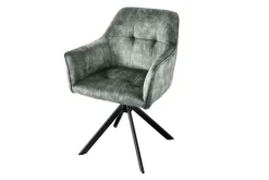 Design Stuhl LOFT grün Samt drehbar Metallgestell schwarz mit Armlehne