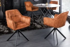 Design Stuhl LOFT rost braun Samt drehbar Metallgestell schwarz mit Armlehne