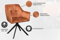 Design Stuhl LOFT rost braun Samt drehbar Metallgestell schwarz mit Armlehne