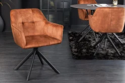 Design Stuhl LOFT rost braun Samt drehbar Metallgestell schwarz mit Armlehne