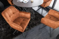 Design Stuhl LOFT rost braun Samt drehbar Metallgestell schwarz mit Armlehne