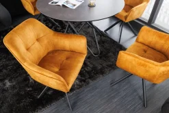 Design Stuhl LOFT senfgelb Samt drehbar Metallgestell schwarz mit Armlehne