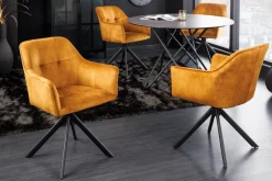 Design Stuhl LOFT senfgelb Samt drehbar Metallgestell schwarz mit Armlehne