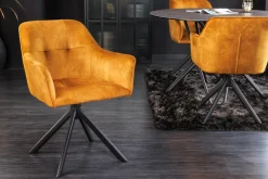 Design Stuhl LOFT senfgelb Samt drehbar Metallgestell schwarz mit Armlehne