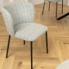 Design Stuhl LYON blau kariert Bouclé schwarze Metallbeine